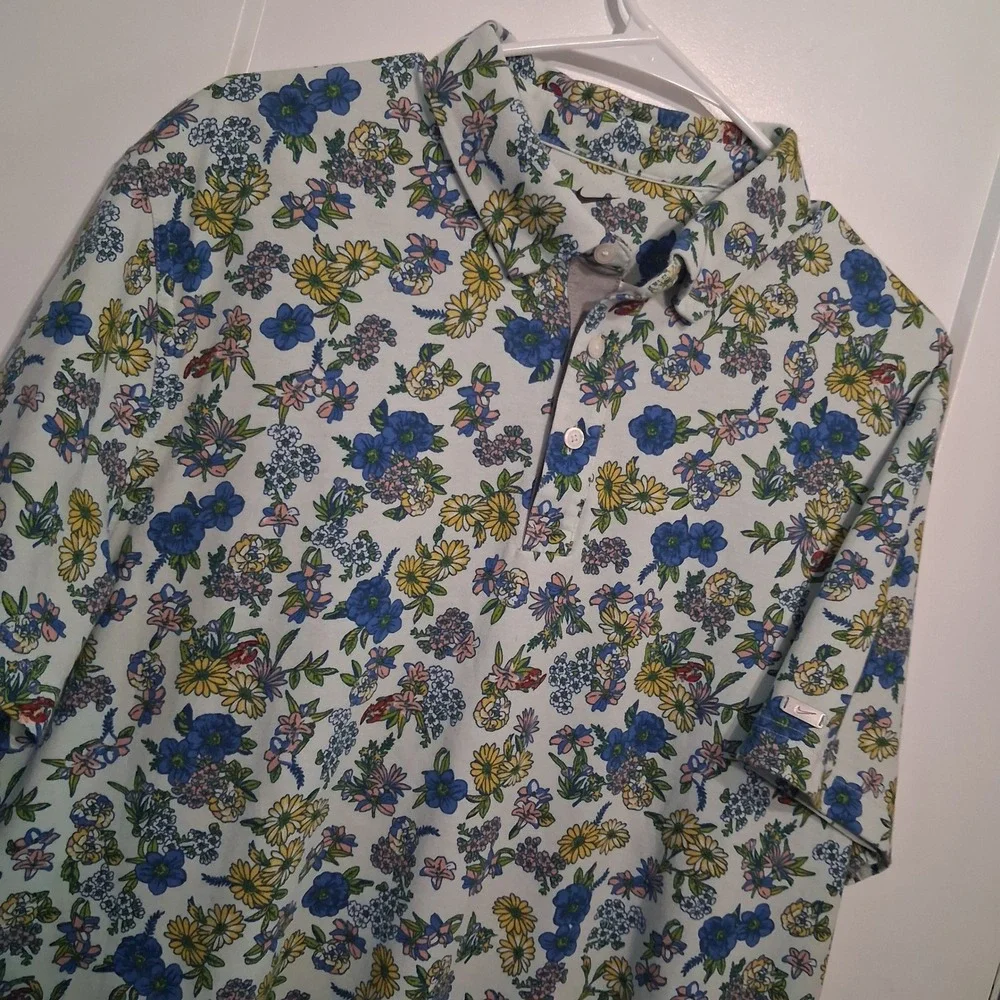 Nike Polo Shirt Mens L Blue Floral Dri-Fit DH0940-394 Golf Activewear Sporty
